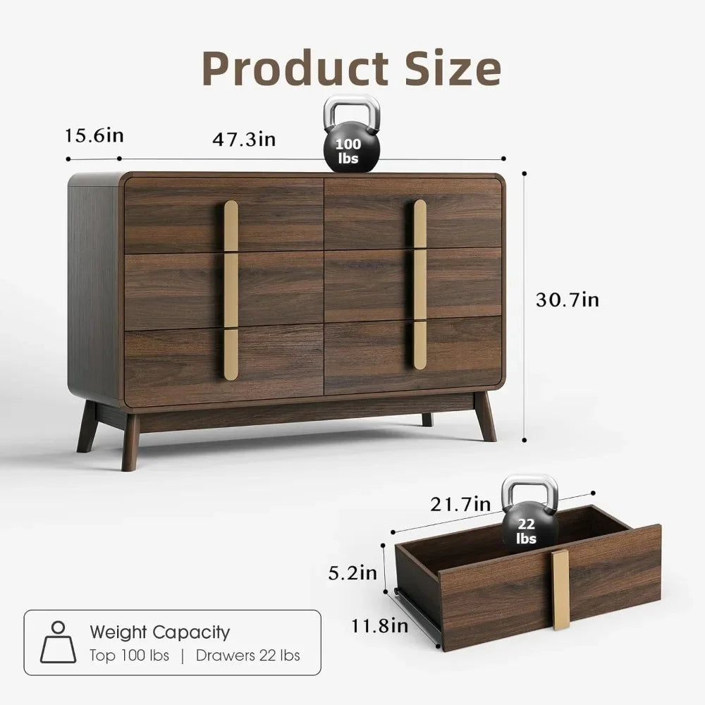 Wide Bedroom Dresser with 6 Drawers