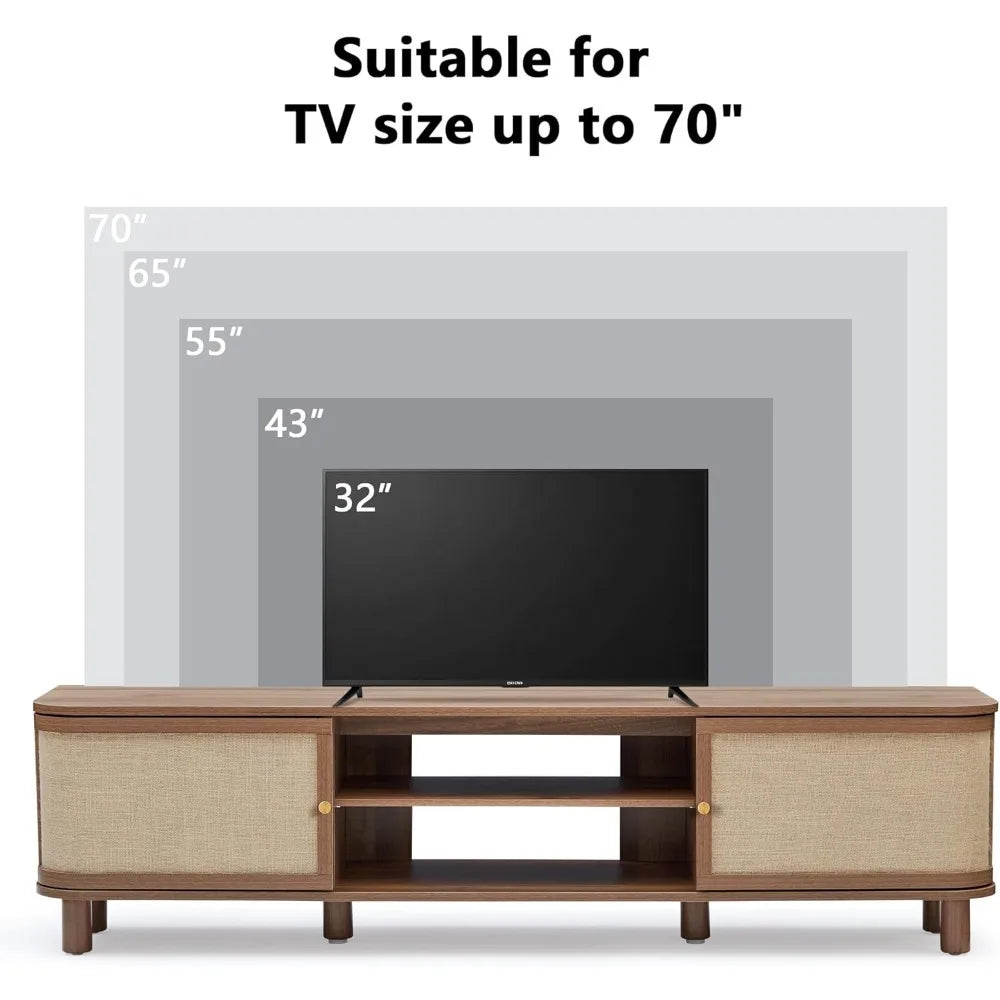 Curved Farmhouse TV Stand with Storage (Up to 70”)
