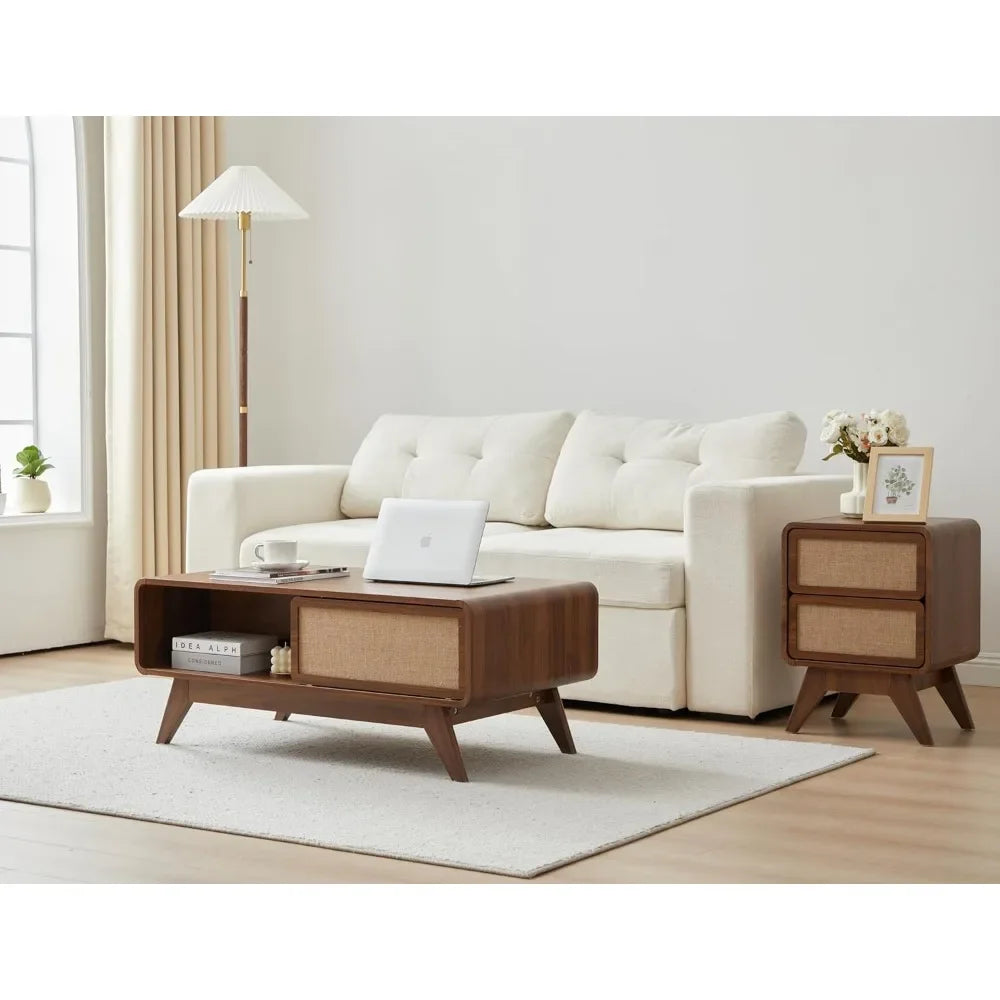 Mid-Century Modern Coffee Table with Sliding Storage