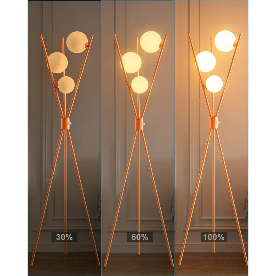 Mid-Century Orange Tripod Floor Lamp with 3 Bulbs