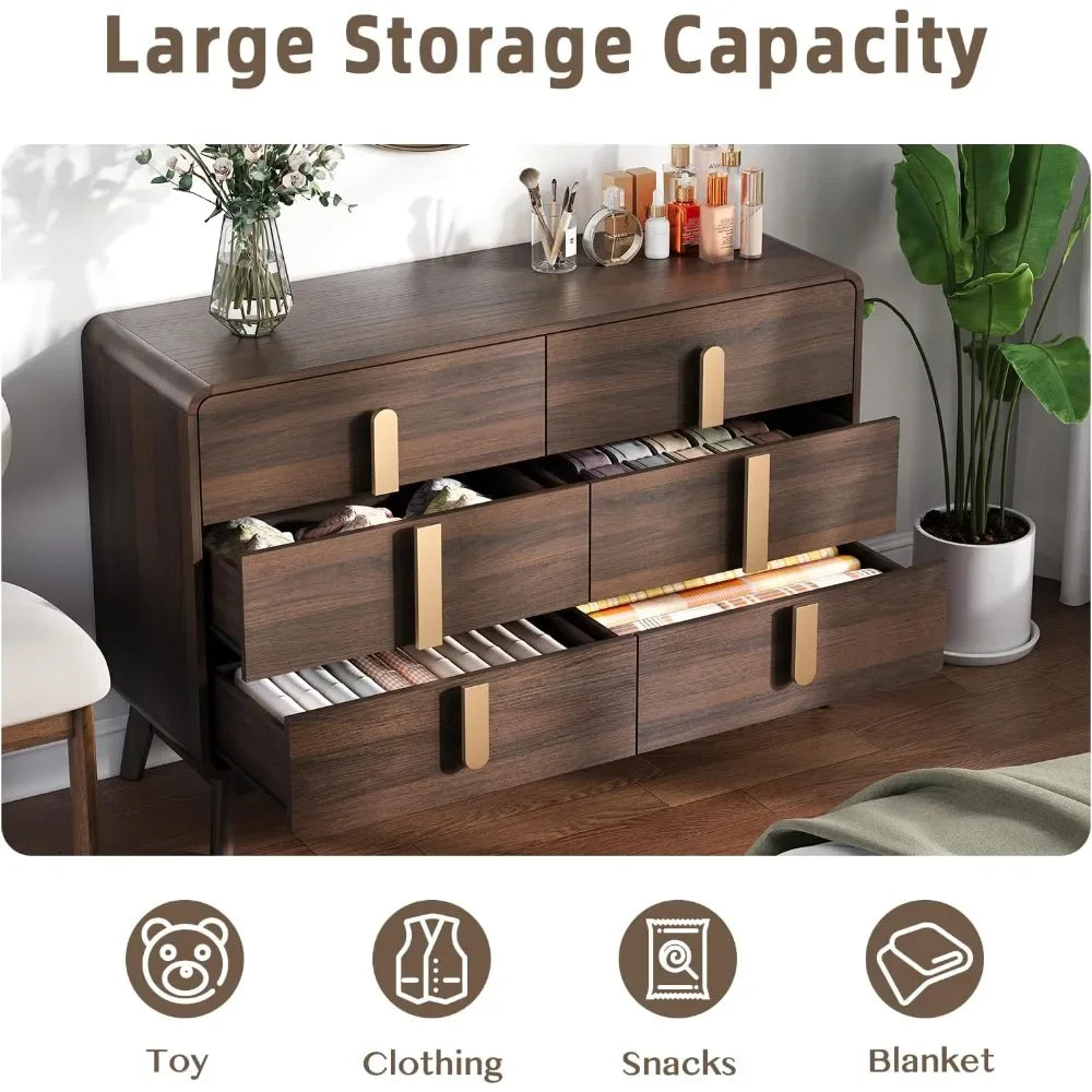 Wide Bedroom Dresser with 6 Drawers