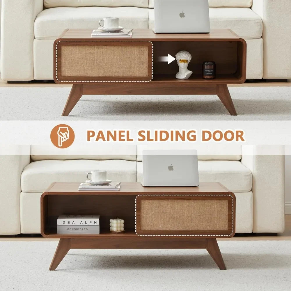 Mid-Century Modern Coffee Table with Sliding Storage