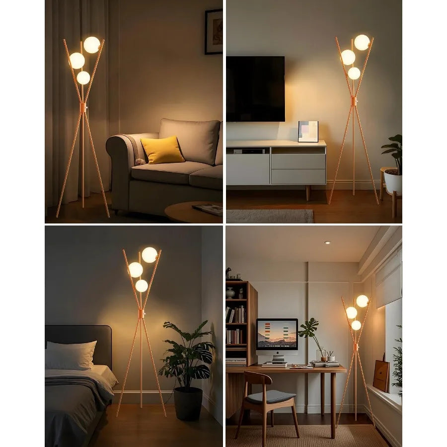 Mid-Century Orange Tripod Floor Lamp with 3 Bulbs