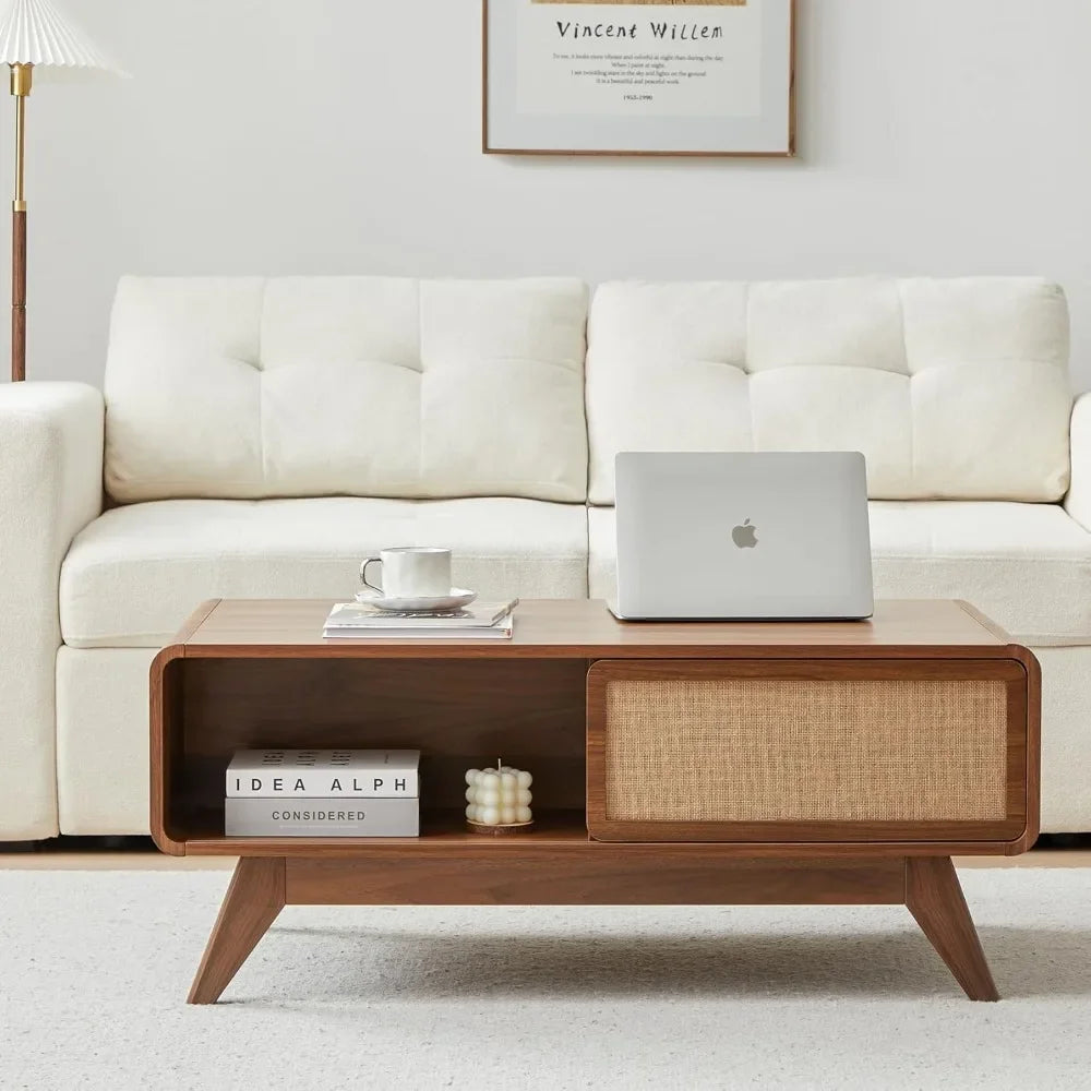 Mid-Century Modern Coffee Table with Sliding Storage