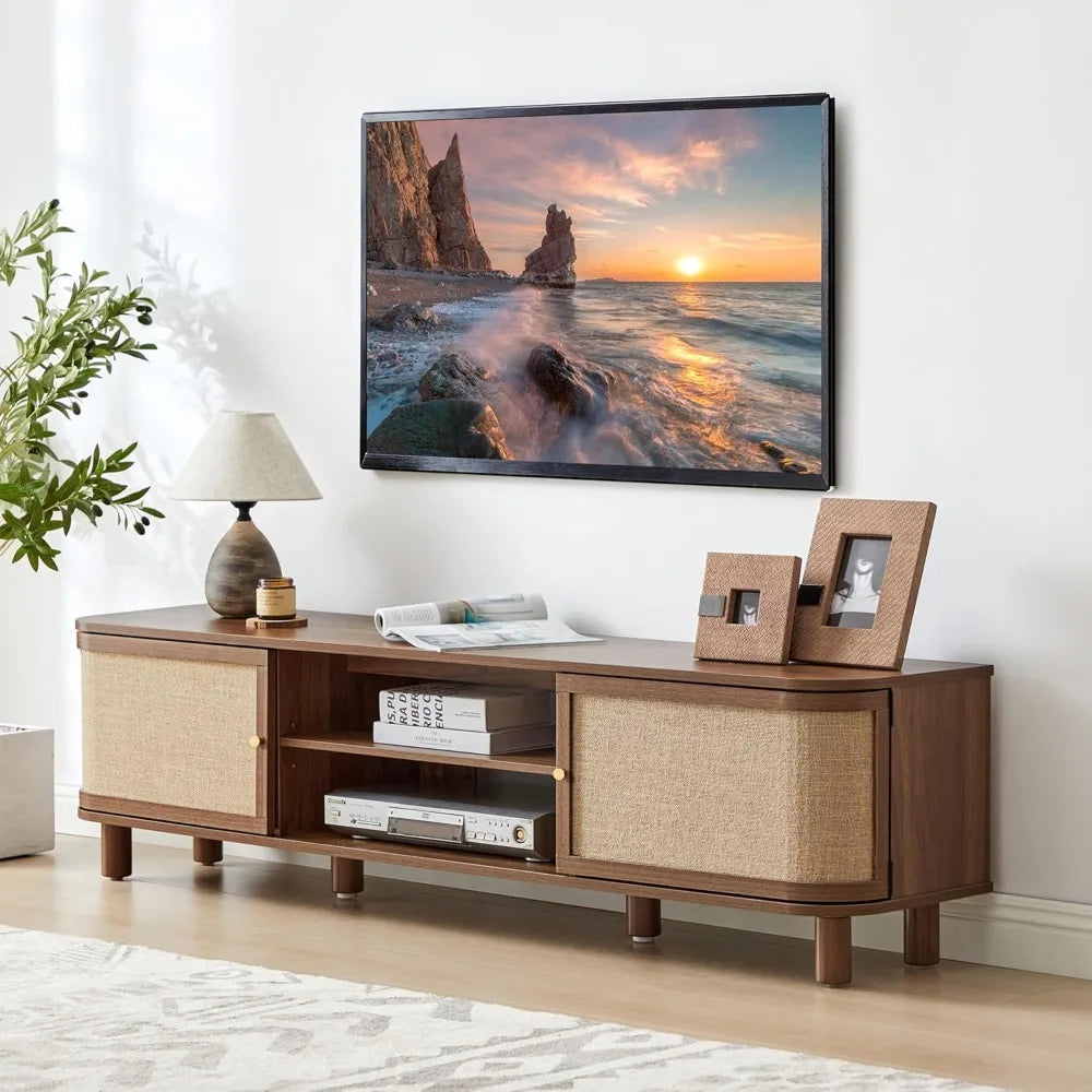 Curved Farmhouse TV Stand with Storage (Up to 70”)