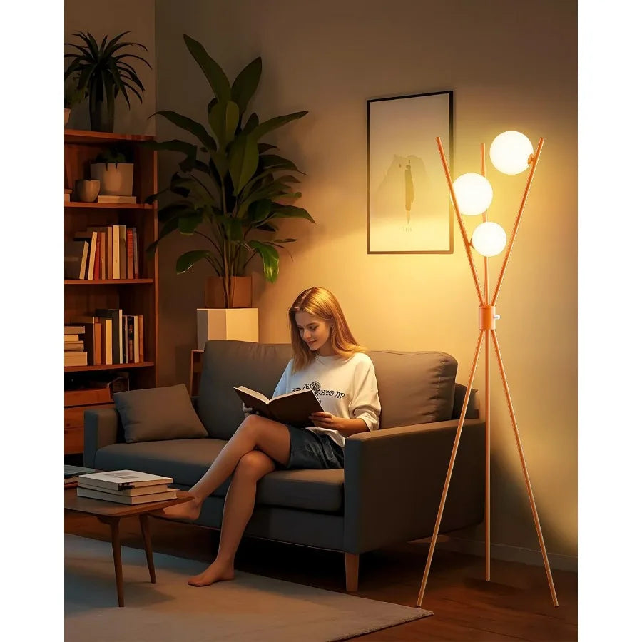 Mid-Century Orange Tripod Floor Lamp with 3 Bulbs