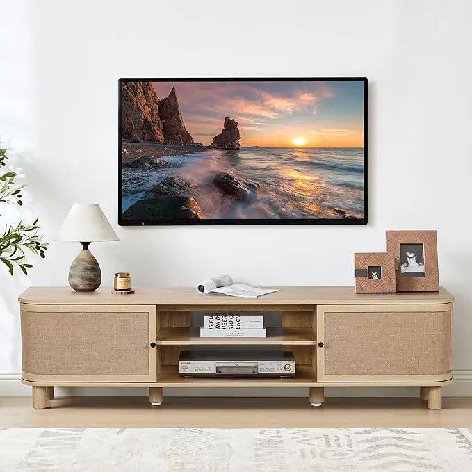 Curved Farmhouse TV Stand with Storage (Up to 70”)