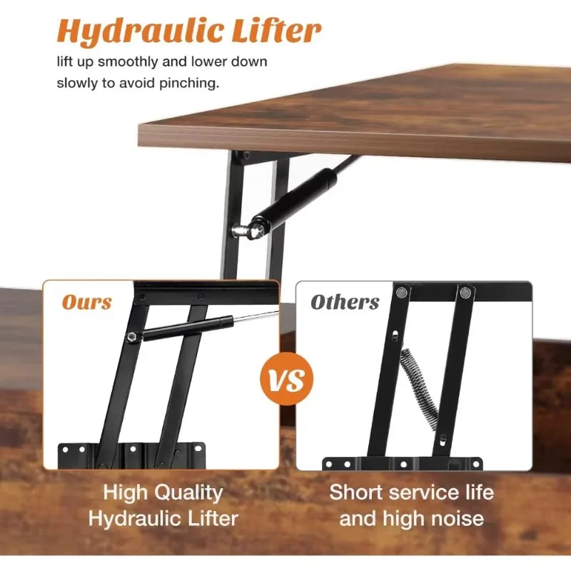 Lift-Top Coffee Table with Storage & Hidden Compartment