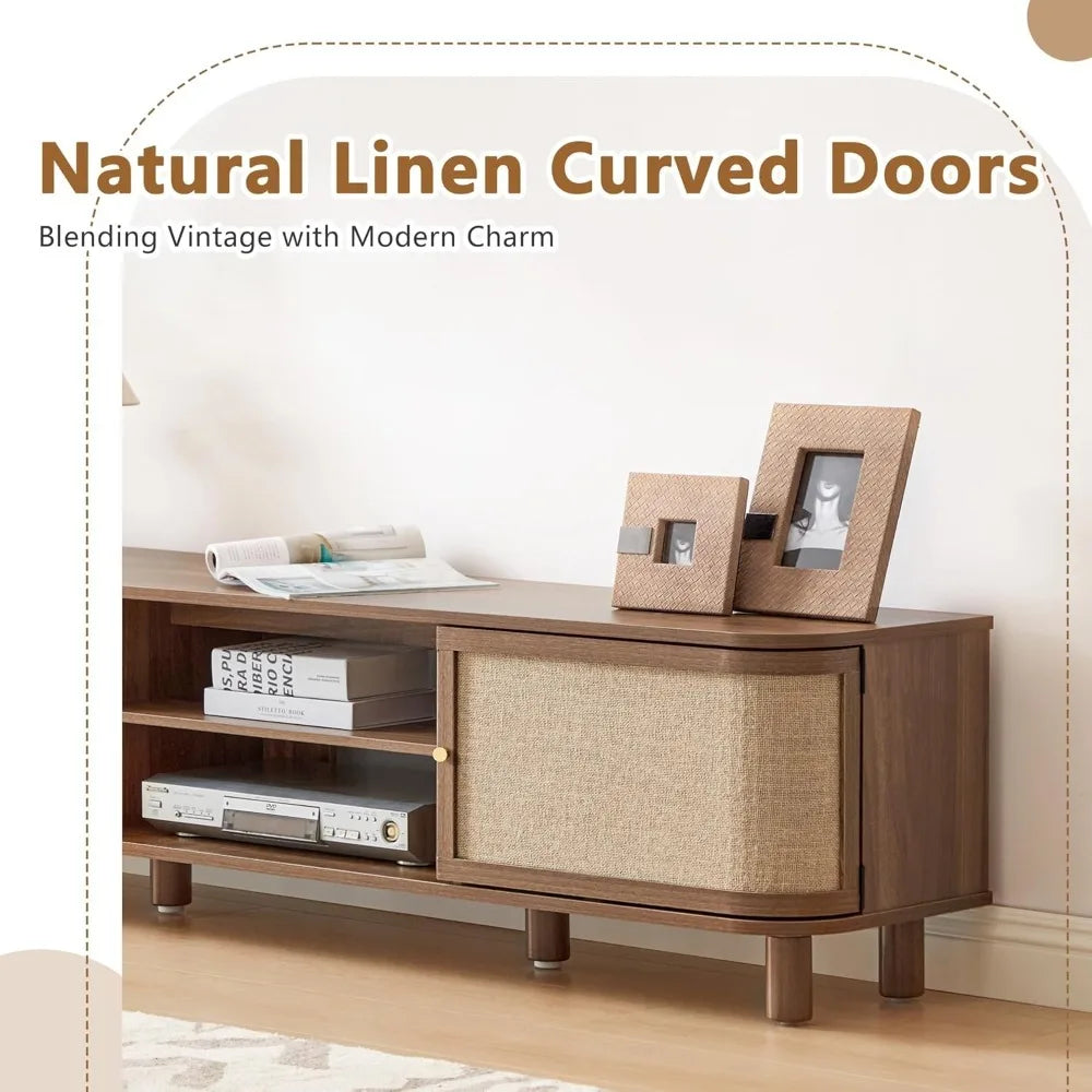 Curved Farmhouse TV Stand with Storage (Up to 70”)