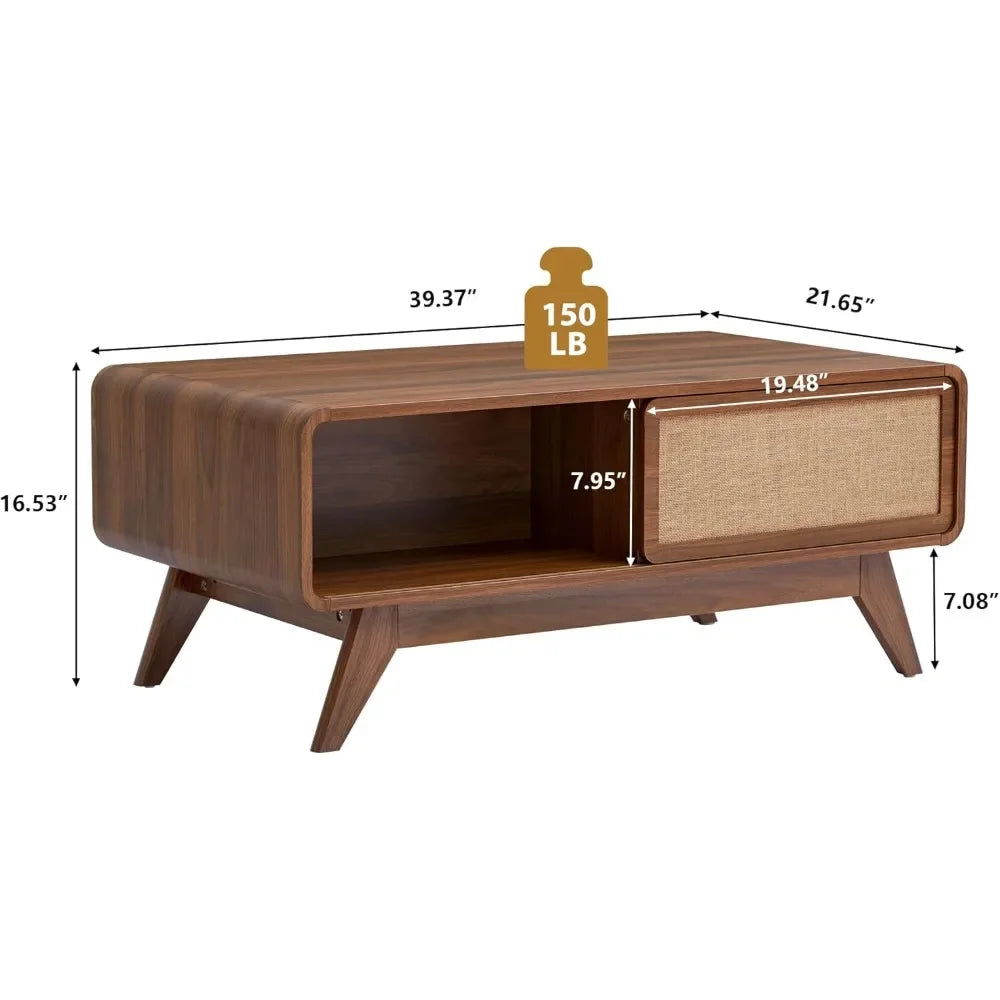 Mid-Century Modern Coffee Table with Sliding Storage