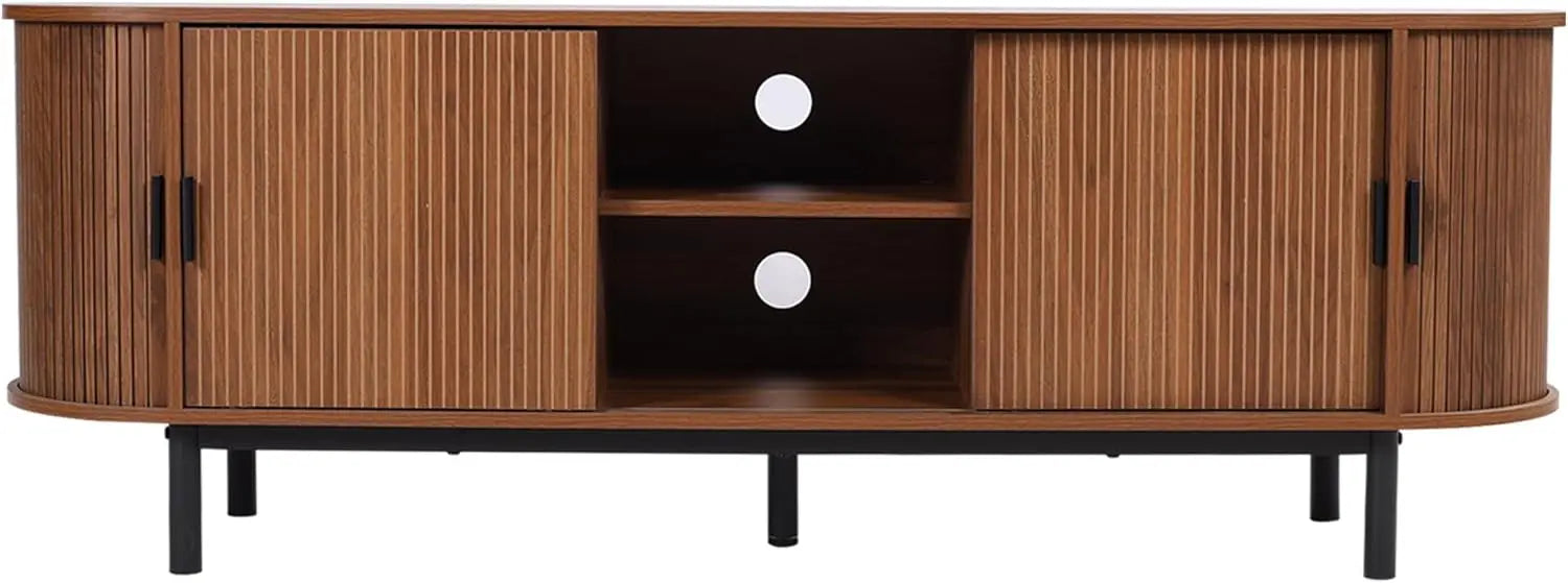 62" Mid-Century Wood TV Stand with Tambour Doors & Storage