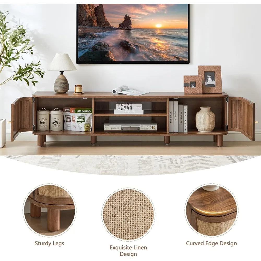 Curved Farmhouse TV Stand with Storage (Up to 70”)