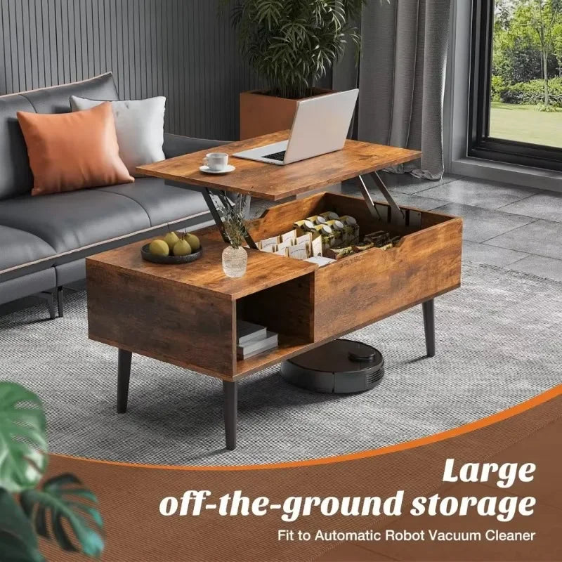 Lift-Top Coffee Table with Storage & Hidden Compartment