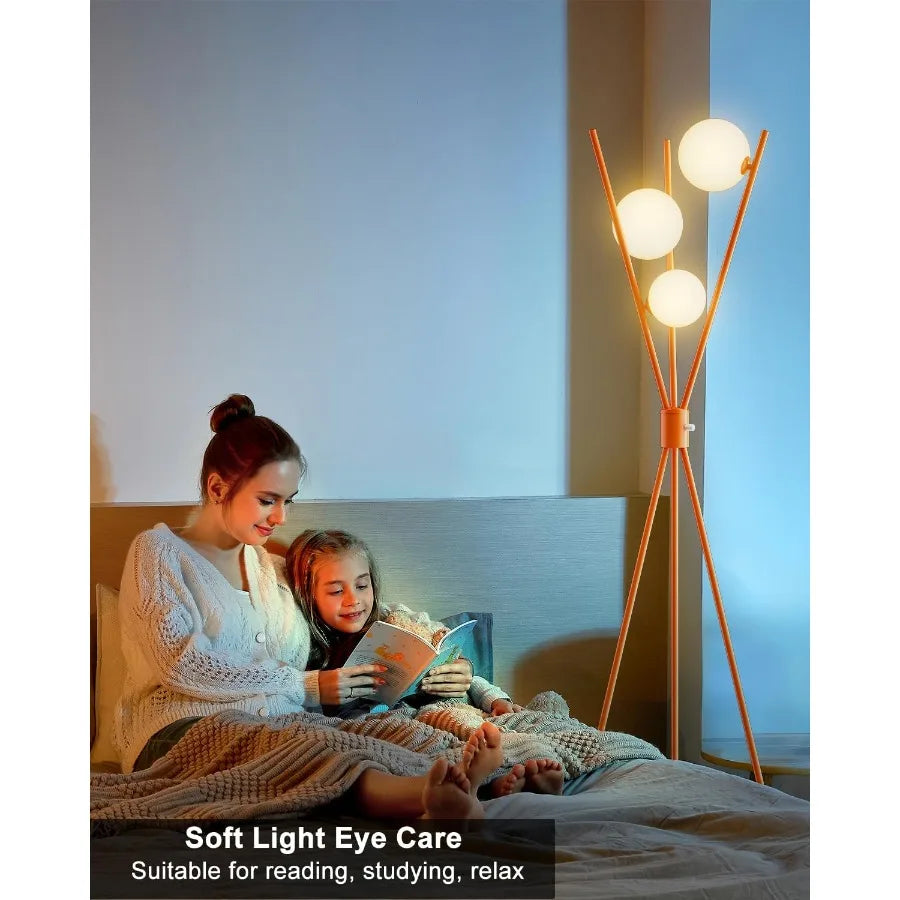 Mid-Century Orange Tripod Floor Lamp with 3 Bulbs