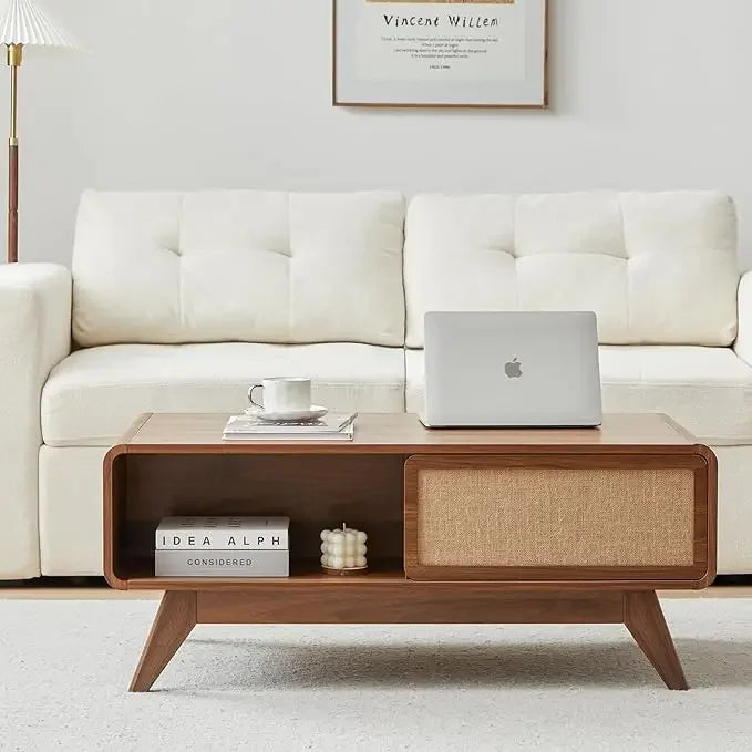 Mid-Century Modern Coffee Table with Sliding Storage