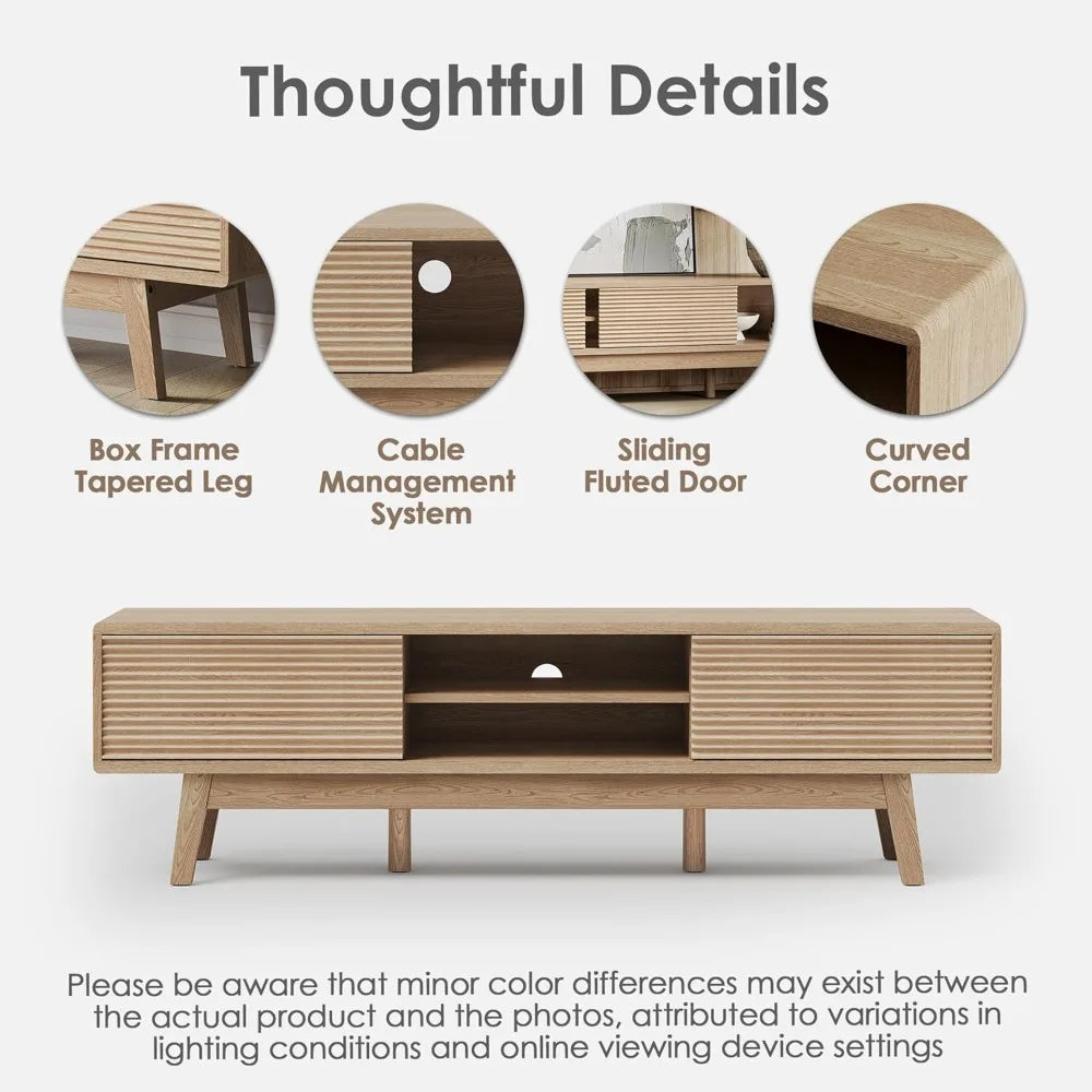 59" Mid-Century TV Console with Fluted Sliding Doors