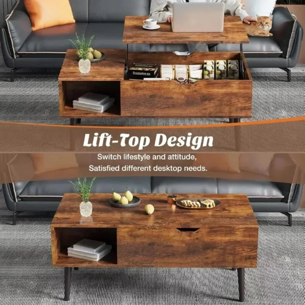 Lift-Top Coffee Table with Storage & Hidden Compartment