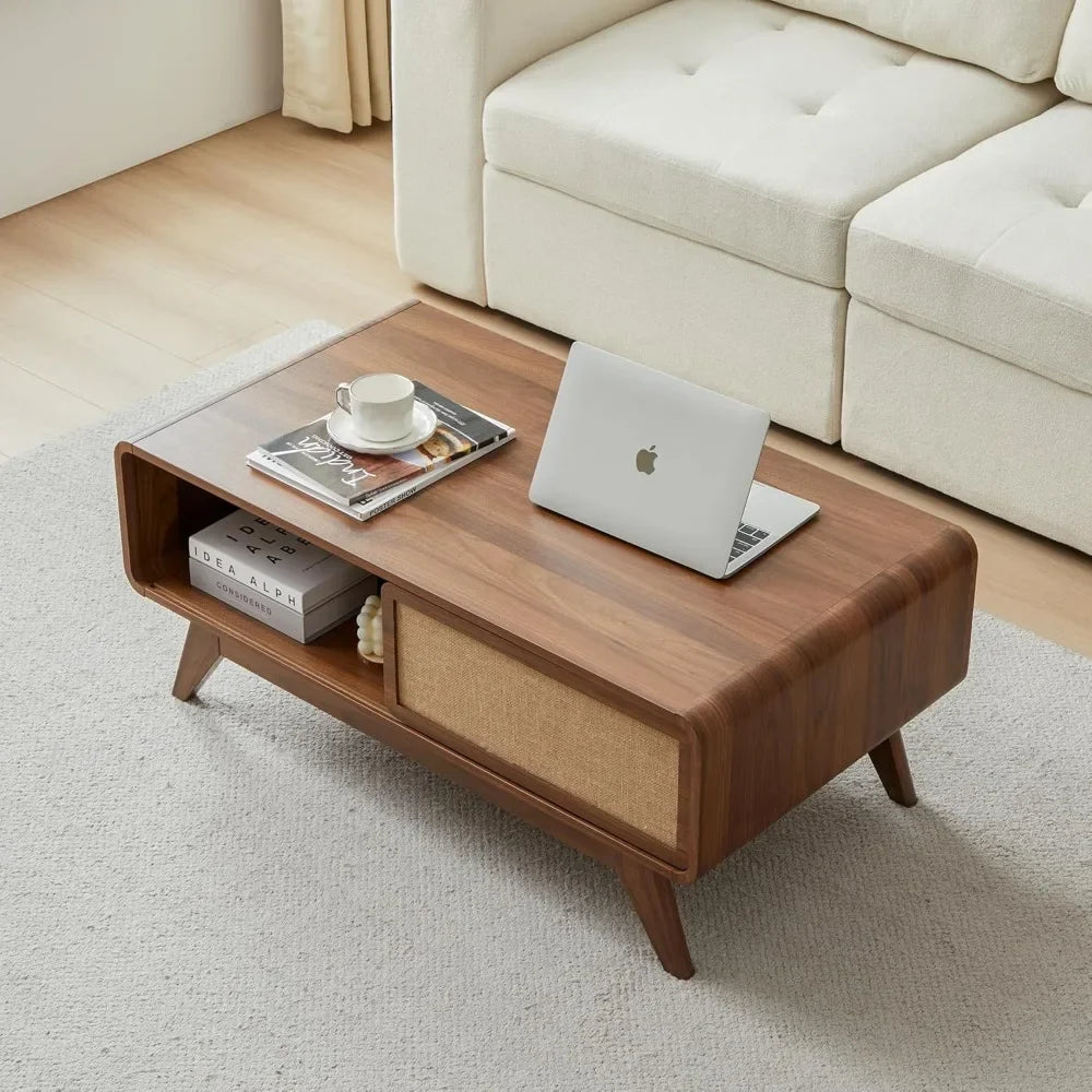 Mid-Century Modern Coffee Table with Sliding Storage
