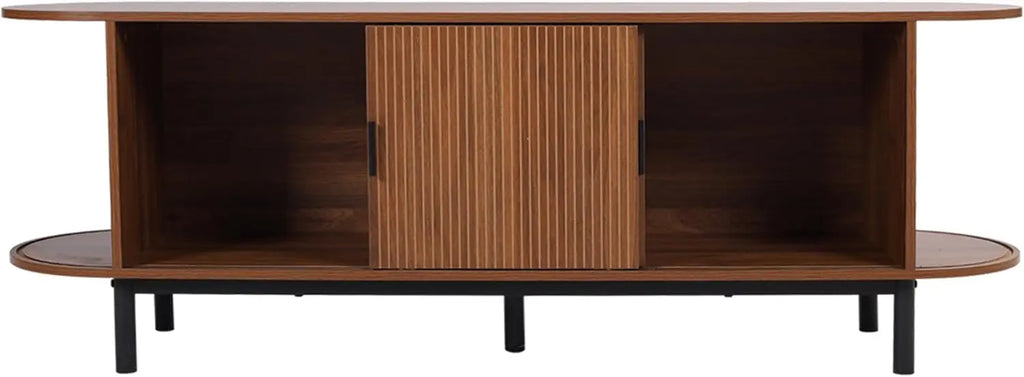 62" Mid-Century Wood TV Stand with Tambour Doors & Storage
