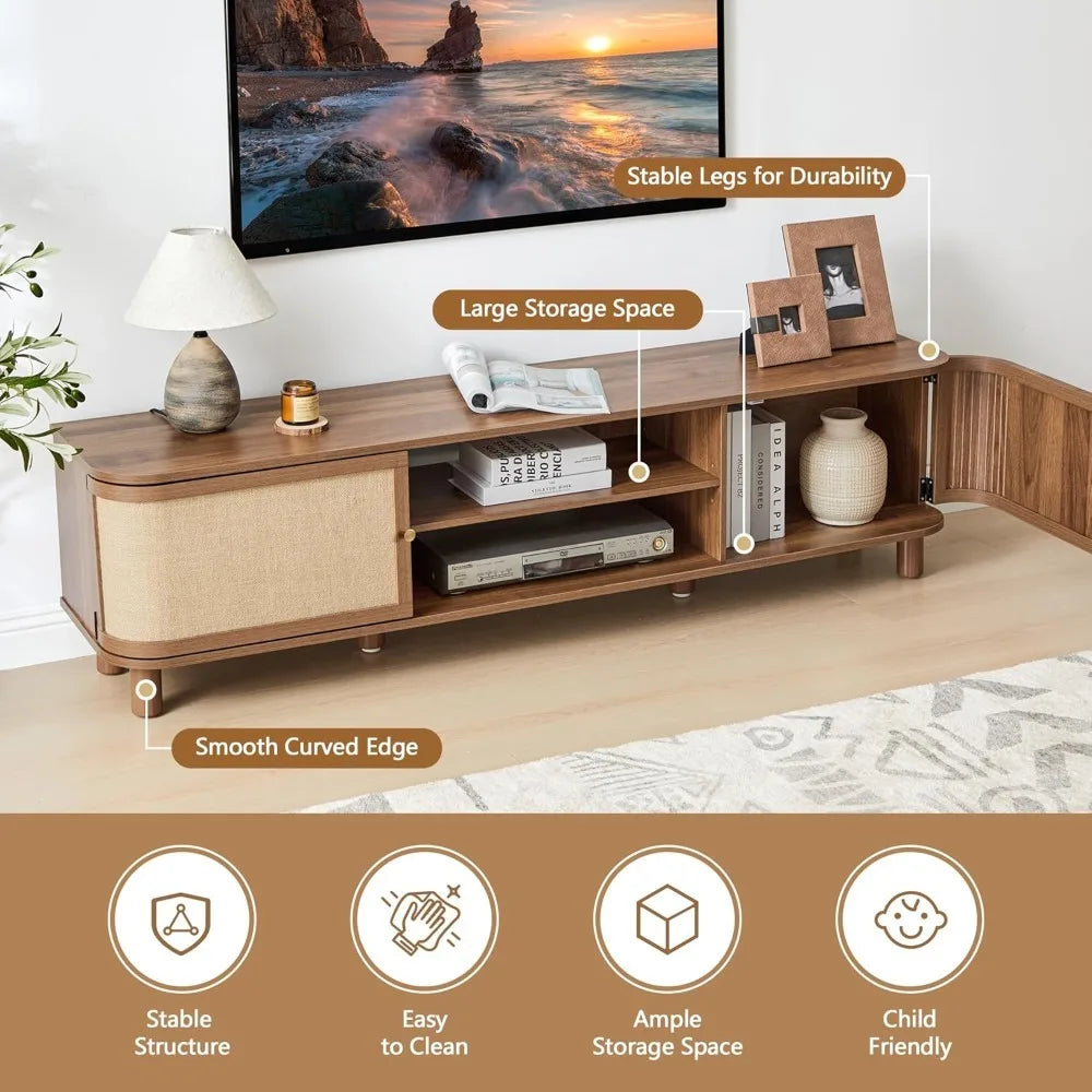 Curved Farmhouse TV Stand with Storage (Up to 70”)